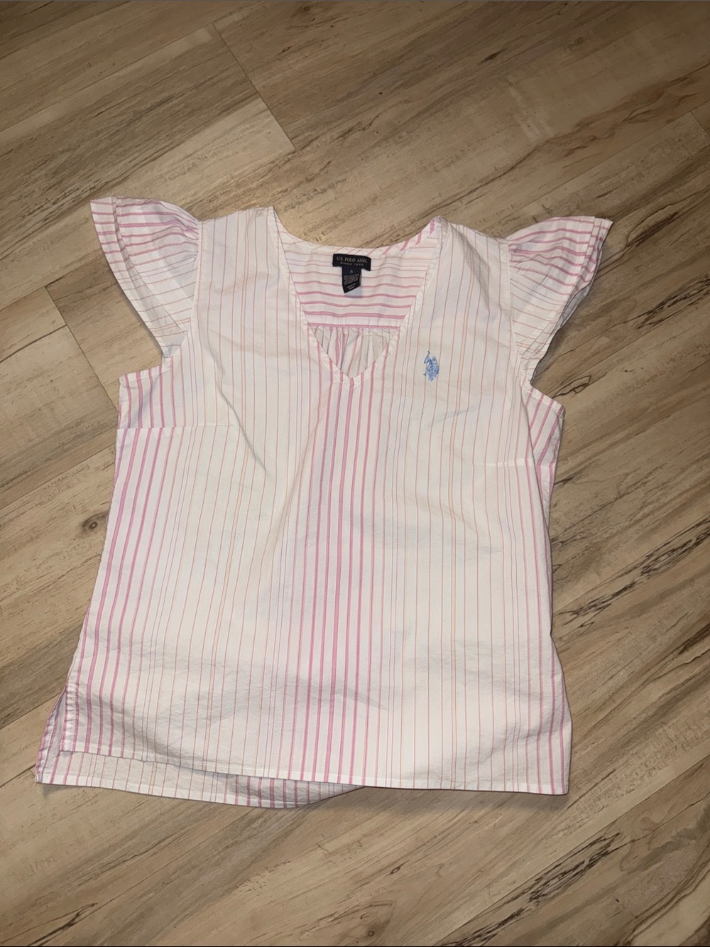 U.S. Polo Assn. White Blouse with Pink Stripes
